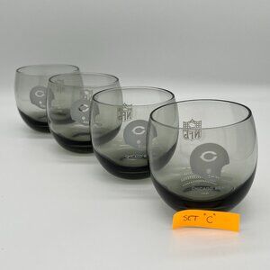Vintage NFL Chicago Bears Bar Cocktail Smoked Rocks Glasses (set of 4) - lot C